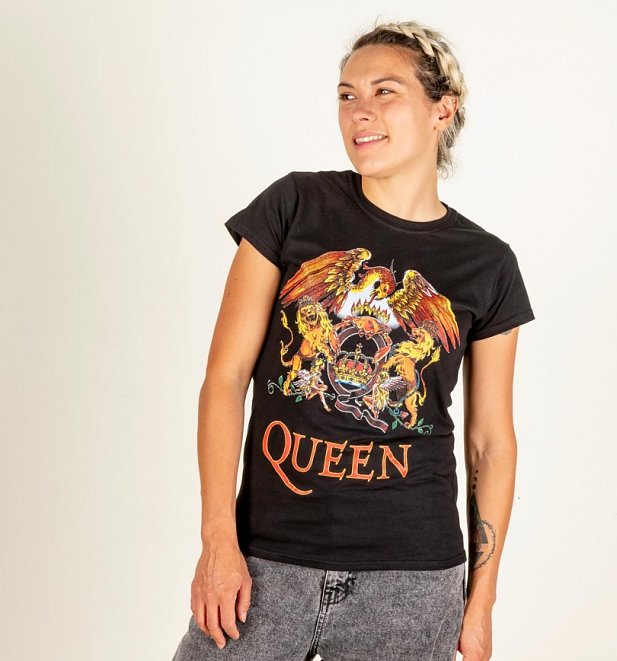 Queen Crest Womens Fitted T-Shirt Black