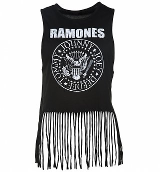 Women's Black Ramones Logo Vest With Tassels Women's Black Ramones Logo Vest With Tassels