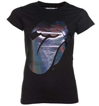 Women's Black Rolling Stones Holographic Tongue T-Shirt Women's Black Rolling Stones Holographic Tongue T-Shirt