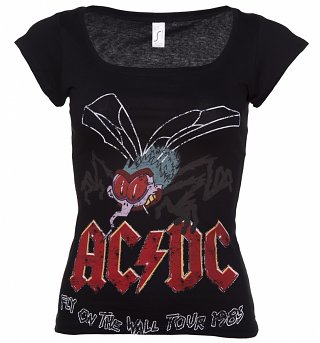 Women's Black Scoop Neck AC/DC Fly On The Wall Tour 85 T-Shirt Women's Black Scoop Neck AC/DC Fly On The Wall Tour 85 T-Shirt