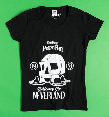 Women's Black Welcome To Neverland Peter Pan Fitted T-Shirt Women's Black Welcome To Neverland Peter Pan Fitted T-Shirt