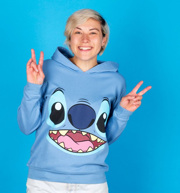 Women's Blue Disney Lilo And Stitch Face Hoodie Women's Blue Disney Lilo And Stitch Face Hoodie