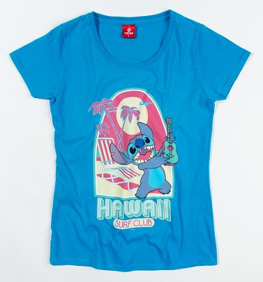 Women's Blue Lilo And Stitch Hawaii Surf Club T-Shirt Women's Blue Lilo And Stitch Hawaii Surf Club T-Shirt