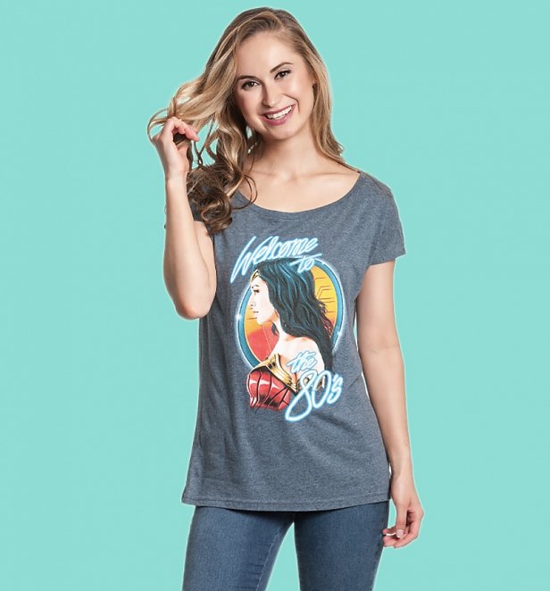 Women's Blue Marl Wonder Woman 1984 Welcome To The 80s Loose T-Shirt Women's Blue Marl Wonder Woman 1984 Welcome To The 80s Loose T-Shirt