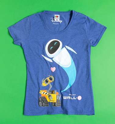 Women's Blue Marl Wall-E and Eve Fitted T-Shirt Women's Blue Marl Wall-E and Eve Fitted T-Shirt