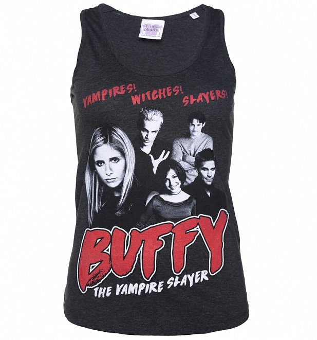 Women's Buffy the Vampire Slayer Gang Dark Heather Grey Vest Women's Buffy the Vampire Slayer Gang Dark Heather Grey Vest