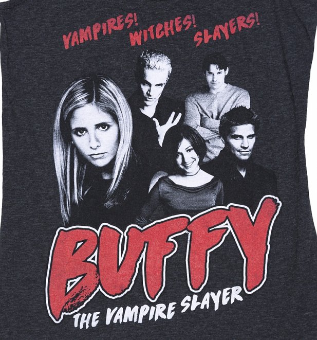 Women's Buffy the Vampire Slayer Gang Dark Heather Grey Vest Women's Buffy the Vampire Slayer Gang Dark Heather Grey Vest