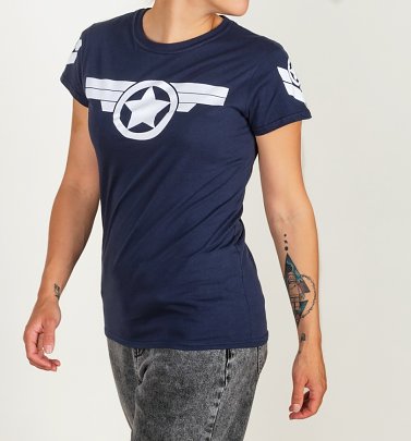 Women's Captain America Super Soldier Navy Fitted T-Shirt Women's Captain America Super Soldier Navy Fitted T-Shirt