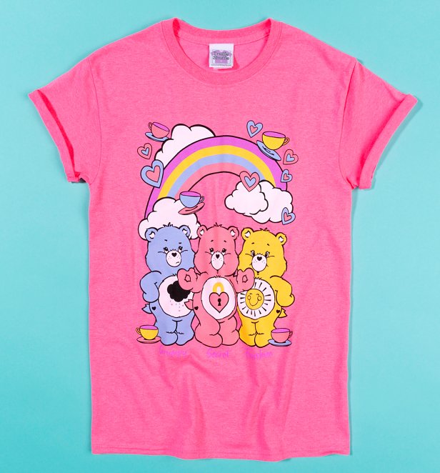 Women's Care Bears Hearts and Tea Cups Rolled Sleeve Boyfriend T-Shirt