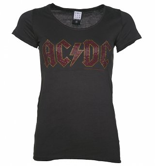 Women's Charcoal AC/DC Red Diamante T-Shirt from Amplified Women's Charcoal AC/DC Red Diamante T-Shirt from Amplified