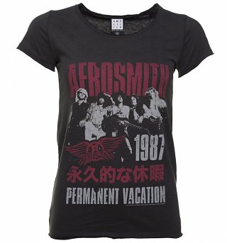 Women's Charcoal Aerosmith Permanent Vacation T-Shirt from Amplified Women's Charcoal Aerosmith Permanent Vacation T-Shirt from Amplified