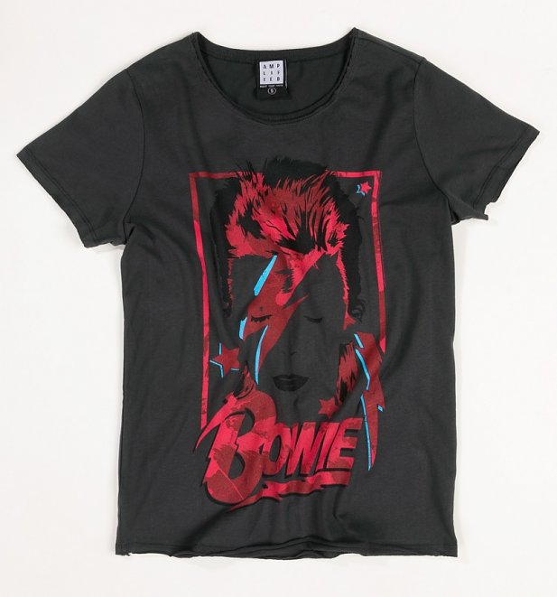 Women's Charcoal David Bowie Distressed Aladdin Sane T-Shirt from Amplified Women's Charcoal David Bowie Distressed Aladdin Sane T-Shirt from Amplified