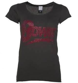 Women's Charcoal David Bowie Red Diamante T-Shirt from Amplified Women's Charcoal David Bowie Red Diamante T-Shirt from Amplified