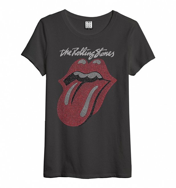 Women's Charcoal Diamante Rolling Stones Tongue Logo T-Shirt from Amplified Women's Charcoal Diamante Rolling Stones Tongue Logo T-Shirt from Amplified