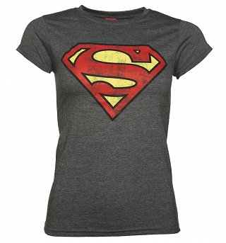 Women's Charcoal Distressed Superman Logo T-Shirt Women's Charcoal Distressed Superman Logo T-Shirt