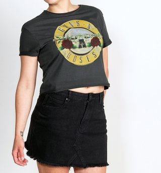 Women's Charcoal Guns N Roses Bullet Logo Cropped T-Shirt from Amplified Women's Charcoal Guns N Roses Bullet Logo Cropped T-Shirt from Amplified