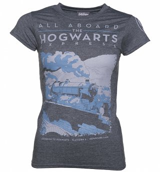 Women's Charcoal Harry Potter All Aboard The Hogwarts Express T-Shirt Women's Charcoal Harry Potter All Aboard The Hogwarts Express T-Shirt