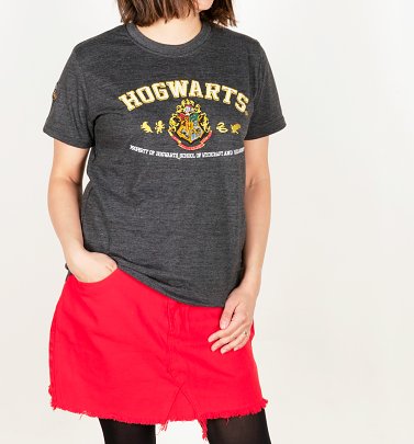 Women's Charcoal Harry Potter Hogwarts Applique T-Shirt Women's Charcoal Harry Potter Hogwarts Applique T-Shirt
