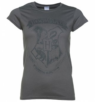 Women's Charcoal Harry Potter Hogwarts Distressed Crest T-Shirt Women's Charcoal Harry Potter Hogwarts Distressed Crest T-Shirt