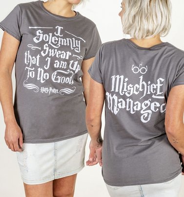 Women's Charcoal Harry Potter I Solemnly Swear Mischief Managed Fitted T-Shirt Women's Charcoal Harry Potter I Solemnly Swear Mischief Managed Fitted T-Shirt