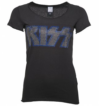 Women's Charcoal KISS Silver Diamante T-Shirt from Amplified Women's Charcoal KISS Silver Diamante T-Shirt from Amplified