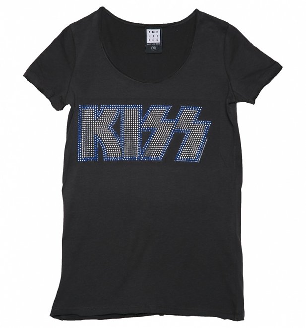 Women's Charcoal KISS Silver Diamante T-Shirt from Amplified Women's Charcoal KISS Silver Diamante T-Shirt from Amplified
