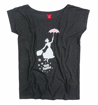 Women's Charcoal Marl Disney Mary Poppins Silhouette Oversized T-Shirt Women's Charcoal Marl Disney Mary Poppins Silhouette Oversized T-Shirt