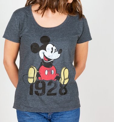 Women's Charcoal Marl Disney Mickey Mouse 1928 Slouchy T-Shirt Women's Charcoal Marl Disney Mickey Mouse 1928 Slouchy T-Shirt