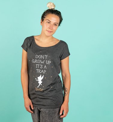 Women's Charcoal Marl Disney Tinker Bell Don't Grow Up Slouch T-Shirt Women's Charcoal Marl Disney Tinker Bell Don't Grow Up Slouch T-Shirt