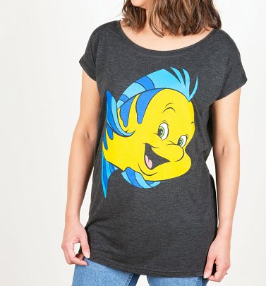 Women's Charcoal Marl Flounder The Little Mermaid Oversized T-Shirt Women's Charcoal Marl Flounder The Little Mermaid Oversized T-Shirt