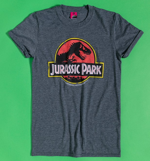 Women's Charcoal Marl Jurassic Park Logo Boyfriend T-Shirt