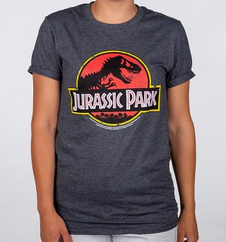 Women's Charcoal Marl Jurassic Park Logo Boyfriend T-Shirt Women's Charcoal Marl Jurassic Park Logo Boyfriend T-Shirt