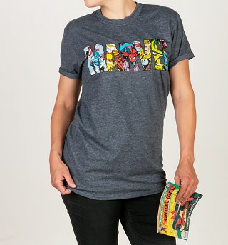 Women's Charcoal Marl Marvel Comic Strip Logo Boyfriend T-Shirt Women's Charcoal Marl Marvel Comic Strip Logo Boyfriend T-Shirt