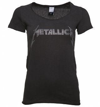 Women's Charcoal Metallica Silver Diamante T-Shirt from Amplified Women's Charcoal Metallica Silver Diamante T-Shirt from Amplified