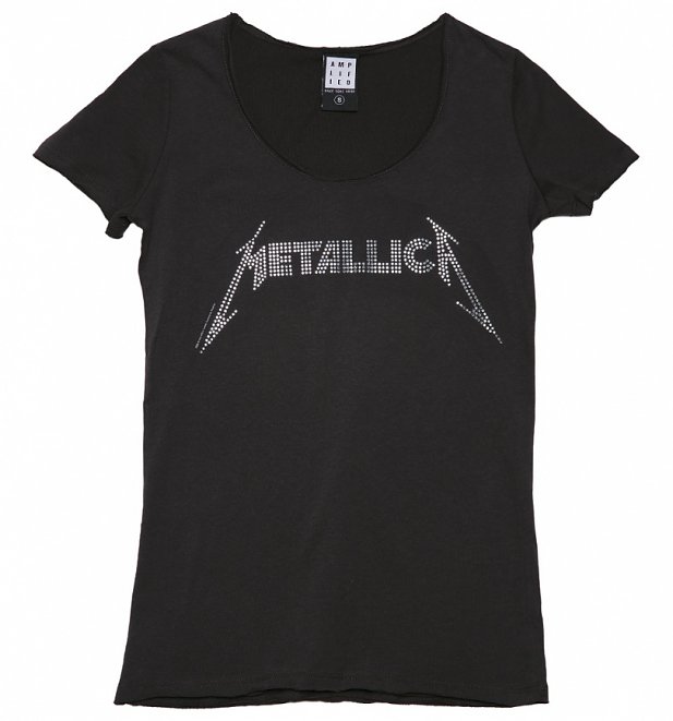 Women's Charcoal Metallica Silver Diamante T-Shirt from Amplified