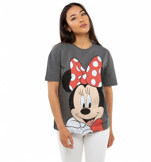 Women's Charcoal Minnie Mouse Smile Disney Oversized T-Shirt