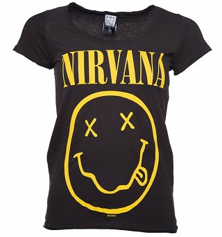 Women's Charcoal Nirvana Smiley T-Shirt from Amplified Women's Charcoal Nirvana Smiley T-Shirt from Amplified