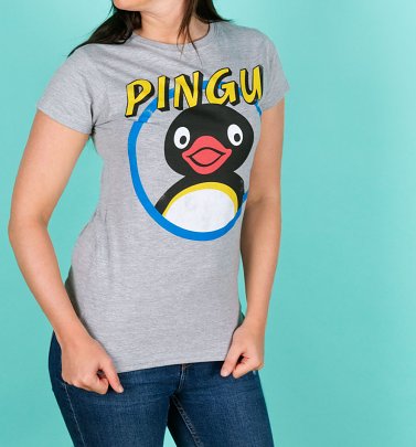 Women's Classic Pingu Grey Marl Fitted T-Shirt Women's Classic Pingu Grey Marl Fitted T-Shirt