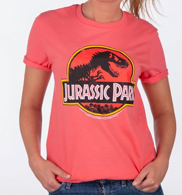 Coral Jurassic Park Logo Boyfriend T-Shirt