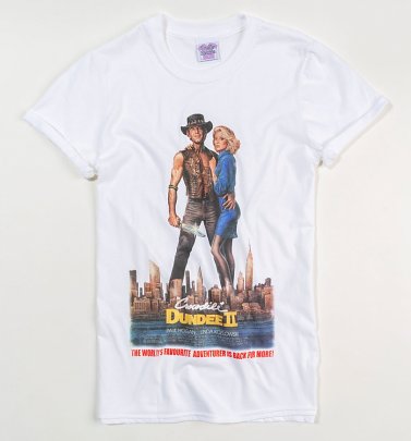 Women's Crocodile Dundee II Movie Poster White Boyfriend Fit Rolled Sleeve T-Shirt Women's Crocodile Dundee II Movie Poster White Boyfriend Fit Rolled Sleeve T-Shirt