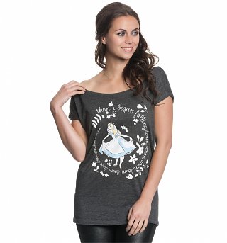 Women's Dark Grey Marl Alice In Wonderland Falling Slouchy T-Shirt Women's Dark Grey Marl Alice In Wonderland Falling Slouchy T-Shirt