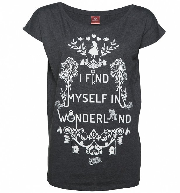 Women's Dark Grey Marl Alice In Wonderland Find Myself In Wonderland Slouchy T-Shirt Women's Dark Grey Marl Alice In Wonderland Find Myself In Wonderland Slouchy T-Shirt