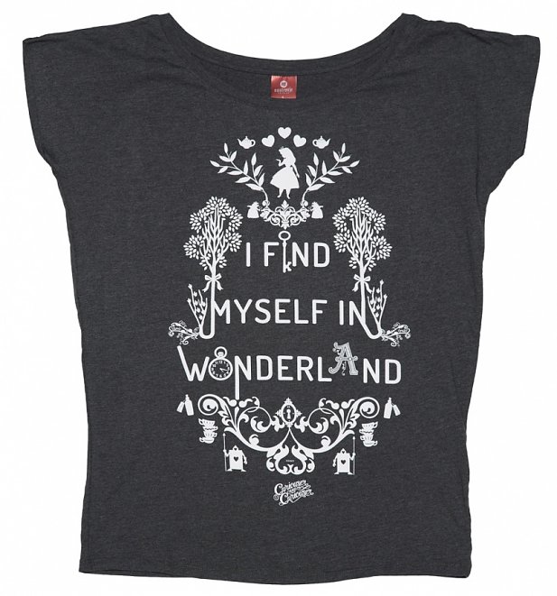 Women's Dark Grey Marl Alice In Wonderland Find Myself In Wonderland Slouchy T-Shirt Women's Dark Grey Marl Alice In Wonderland Find Myself In Wonderland Slouchy T-Shirt