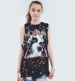 Women's Def Leppard Cut Off Sleeveless Tie Dye T-Shirt from Ultrakult Women's Def Leppard Cut Off Sleeveless Tie Dye T-Shirt from Ultrakult