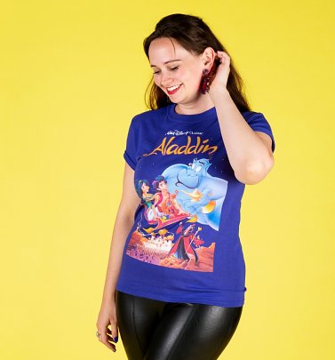 Women's Disney Aladdin Video Cover Cobalt Boyfriend T-Shirt