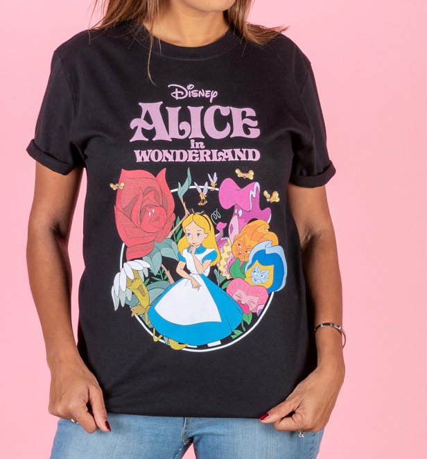 PENDING APPROVAL VIA POETIC Women's Disney Alice In Wonderland Black Boyfriend T-Shirt