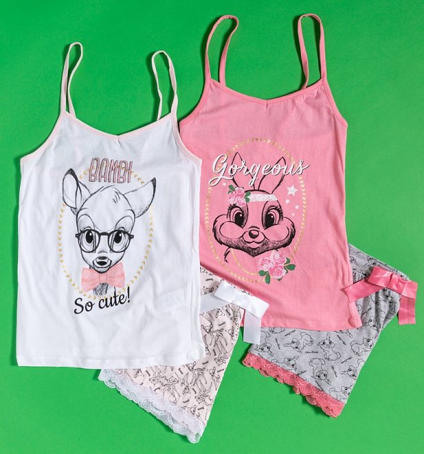 Women's Disney Bambi Set of Two Strappy Shortie Pyjamas