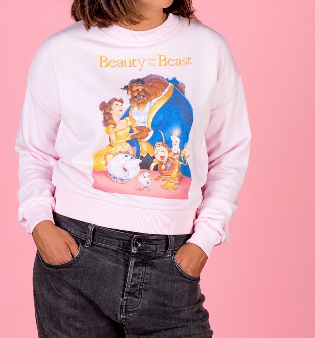 Women's Disney Beauty And The Beast Video Cover Cropped Sweater