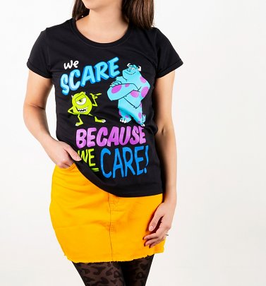 Women's Disney Black We Scare Because We Care Monsters Inc T-Shirt Women's Disney Black We Scare Because We Care Monsters Inc T-Shirt