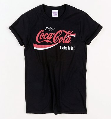 Women's Enjoy Coca-Cola Retro Stripe Black Boyfriend Fit Rolled Sleeve T-Shirt Women's Enjoy Coca-Cola Retro Stripe Black Boyfriend Fit Rolled Sleeve T-Shirt